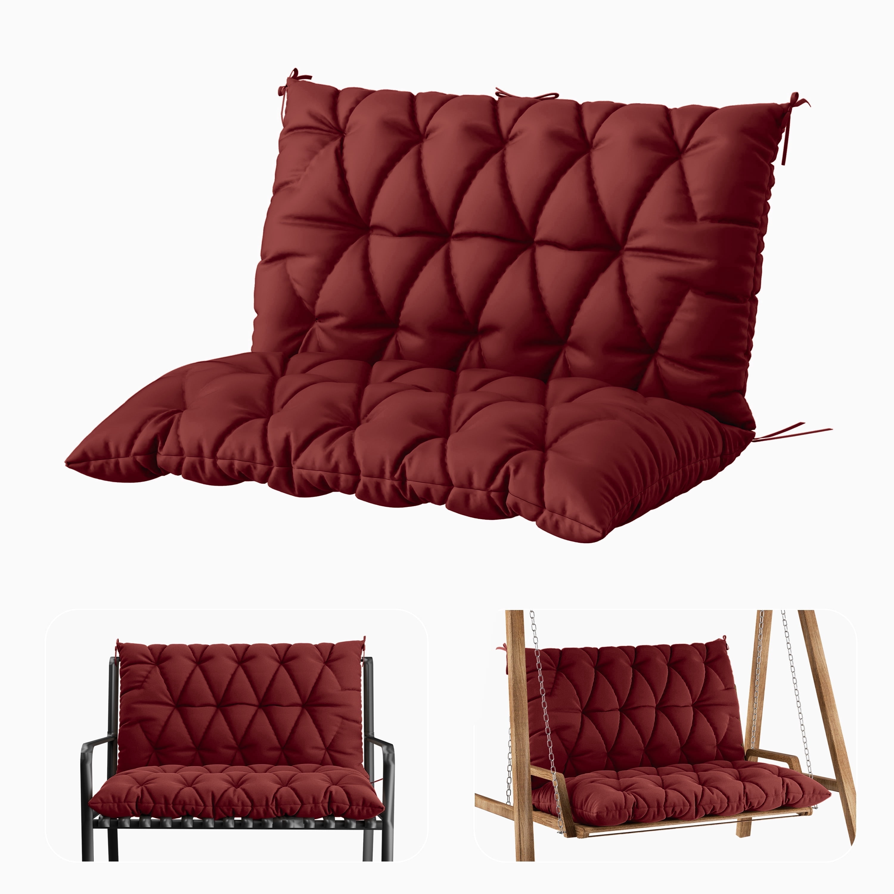 Snubbull Swing Replacement Cushion, Outside Bench Cushion with Backrest, 1-2 Seater Cushion with 6 Ties for Outdoor Furniture, 47 x 40 x 5 inches Porch SwingCushion Garden Bench, Burgundy