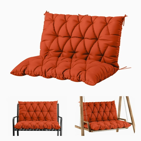 Snubbull Swing Replacement Cushion, Outside Bench Cushion with Backrest, 1-2 Seater Cushion with 6 Ties for Outdoor Furniture, 47 x 40 x 5 inches Porch Swing Cushion Garden Bench, Orange