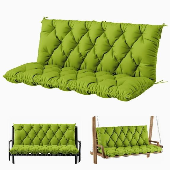Snubbull Swing Replacement Cushion, Outside Bench Cushion with Backrest, 2-3 Seater Cushion with 6 Ties for Outdoor Furniture, 60 x 40 x 5 Inches Porch Swing Cushion Garden Bench, Grass Green