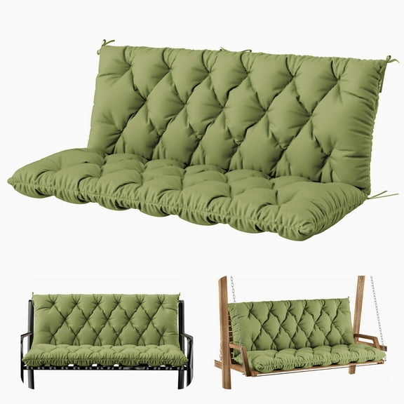 Snubbull Swing Replacement Cushion, Outside Bench Cushion with Backrest, 2-3 Seater Cushion with 6 Ties for Outdoor Furniture, 60 x 40 x 5 inches Porch Swing Cushion Garden Bench, Light Green