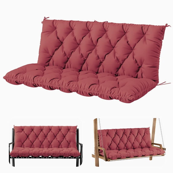 Snubbull Swing Replacement Cushion, Outside Bench Cushion with Backrest, 2-3 Seater Cushion with 6 Ties for Outdoor Furniture, 60 x 40 x 5 inches Porch SwingCushion Garden Bench, Fuchsia Red