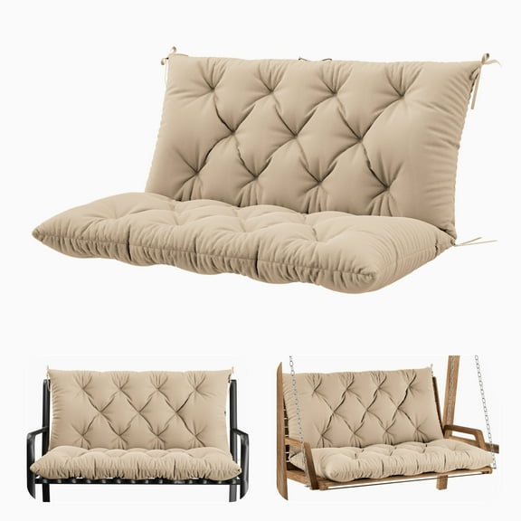 Snubbull Swing Replacement Cushion, Outside Bench Cushion with Backrest, 2 Seater Cushion with 6 Ties for Outdoor Furniture, 40 x 40 x 5 Inches Porch Swing Cushion Garden Bench, Sand
