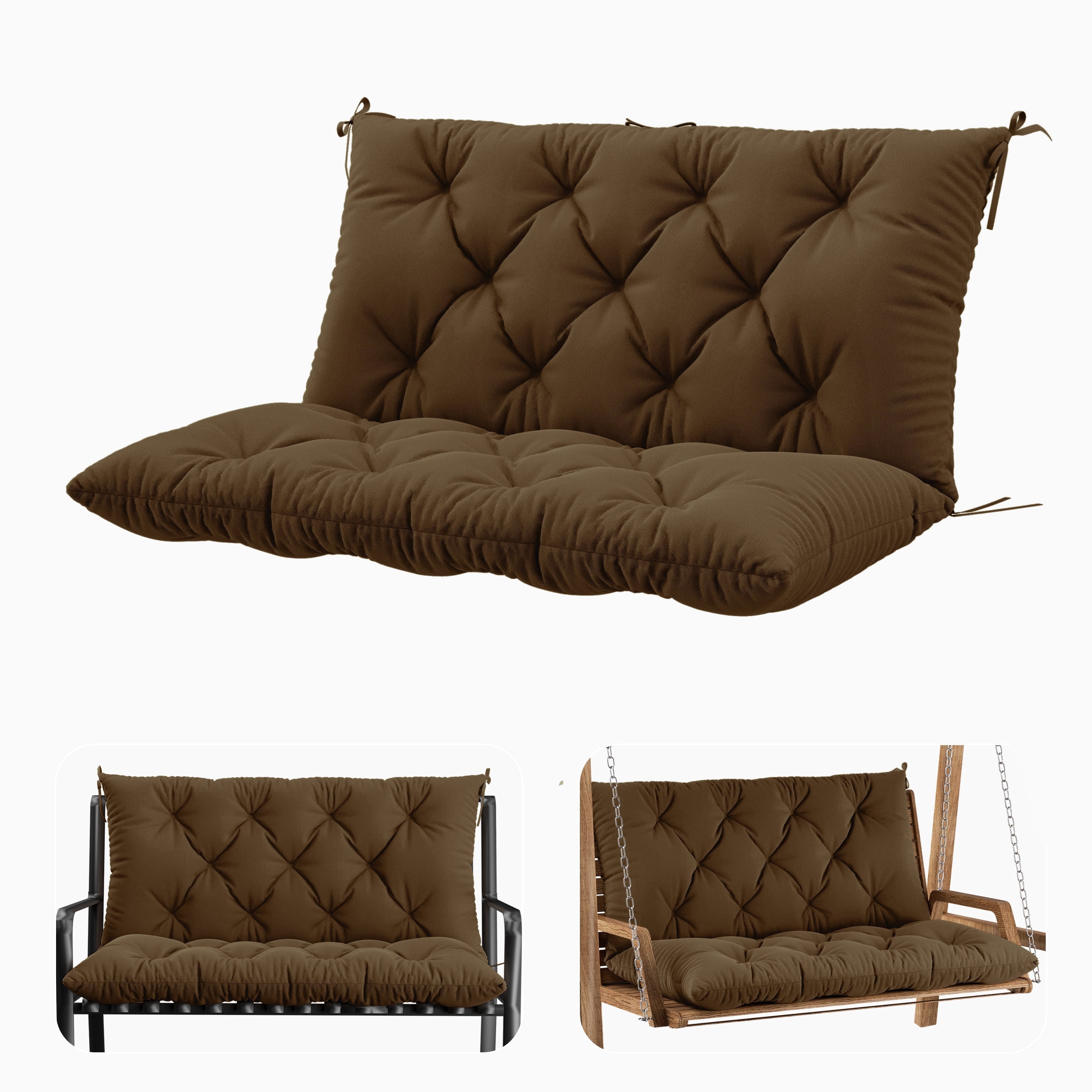 Snubbull Swing Replacement Cushion, Outside Bench Cushion with Backrest, 2 Seater Cushion with 6 Ties for Outdoor Furniture, 40 x 40 x 5 inches Porch SwingCushion Garden Bench, Chocolate