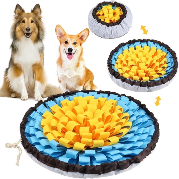 Snuffle Mat for Dogs, Adjustable Sniffing Mat for Smell Training and Slow Eating, Dog Snuffle Pad for Mental Stimulation and Enrichment, Interactive Toys for Pets (Yellow and Blue)
