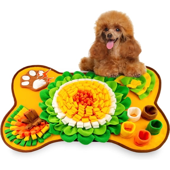 Snuffle Mat for Dogs, Bone Shaped Interactive Dog Feeding Mat 17 x 25 in, Slow Feeder Sniff Mat with Treat Hiding Pockets, Puzzle Enrichment Mat for Puppies, Small and Medium Dogs, Orange