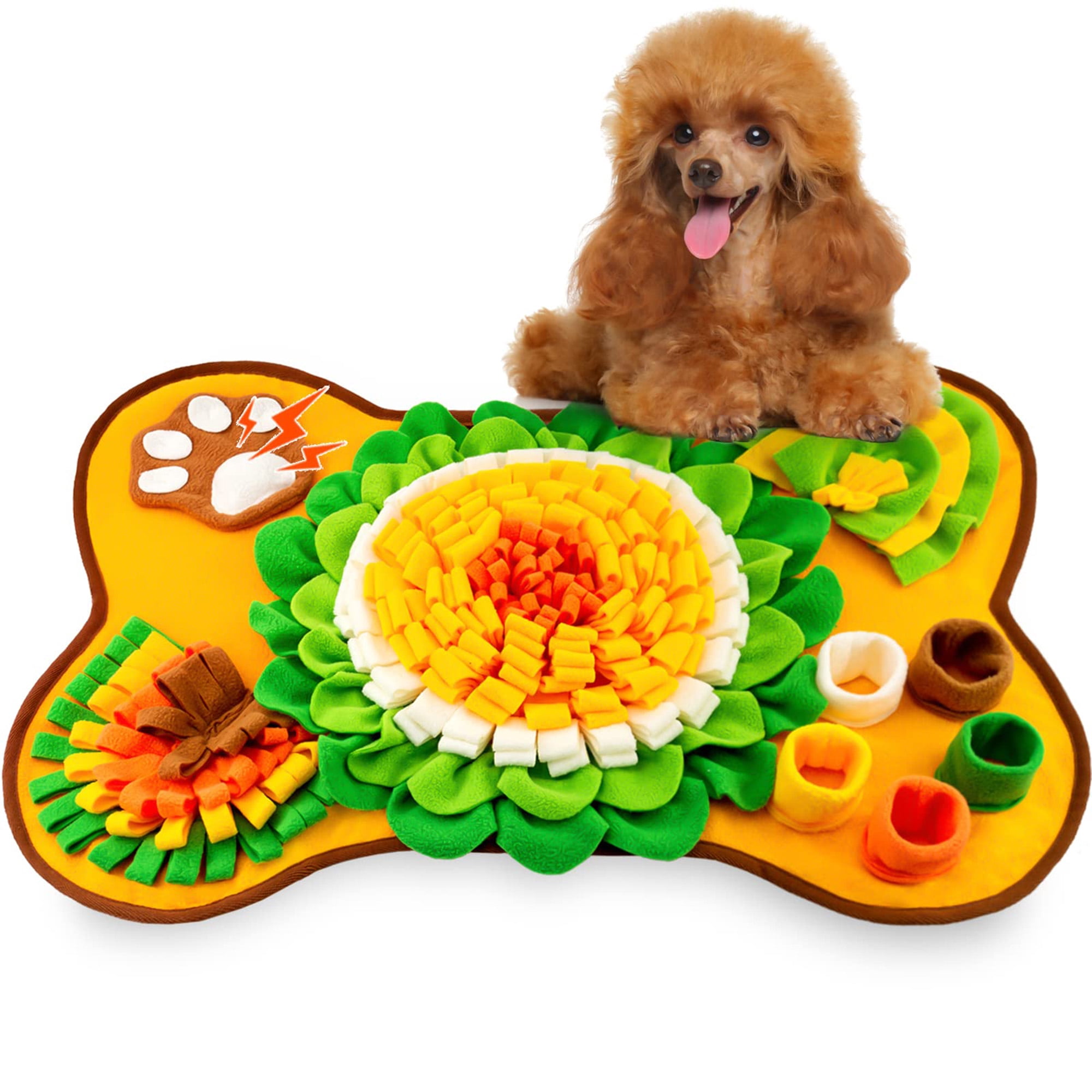 Snuffle Mat for Dogs, Interactie Feeding Mat for Small Medium Dogs, Slow Feeder Puzzle Mat for Training Stress Relief, Enrichment Actiity for Puppies, Bone Shape, Multicolor
