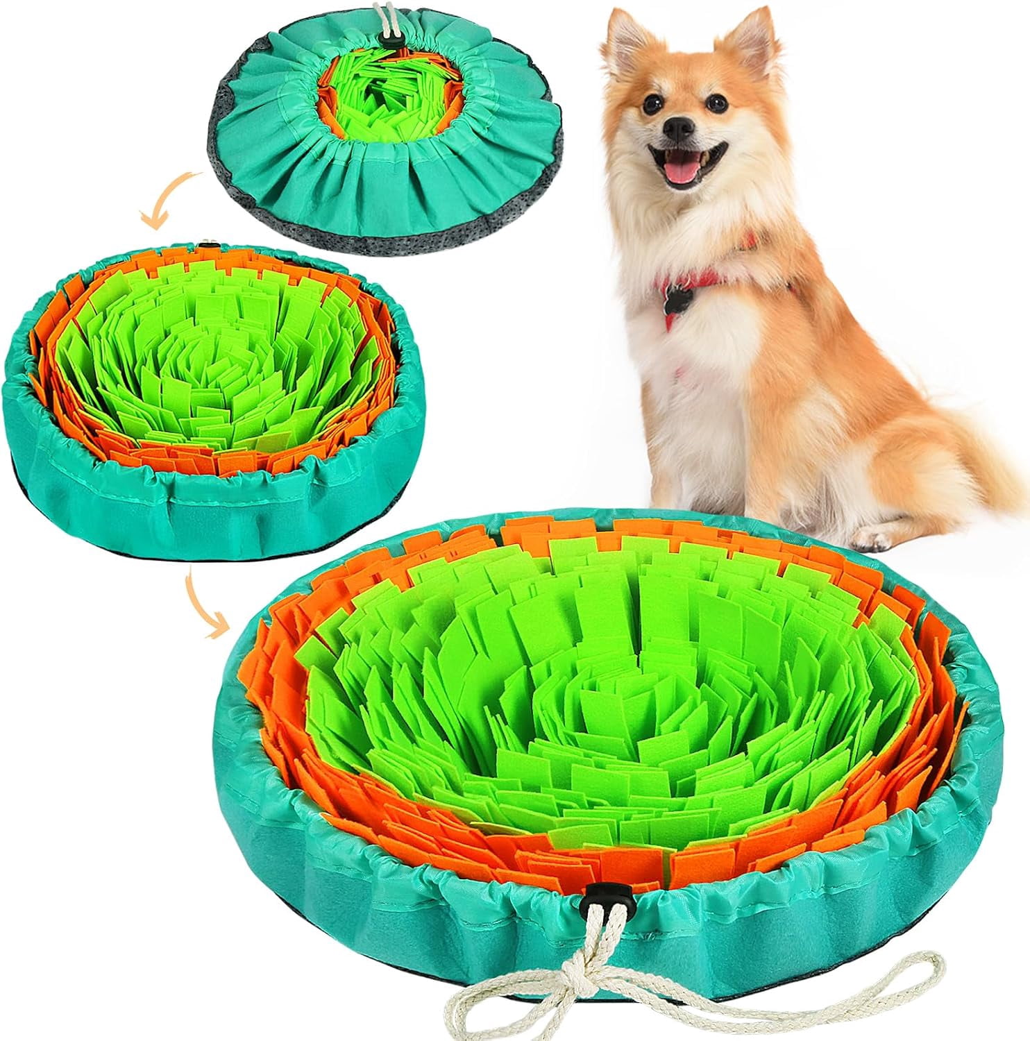 Snuffle Mat for Dogs, Interactive Dog Enrichment Toys for Boredom and Mental Stimulation, Adjustable Puzzle Toys Sniff Mat for Slow Eating and Stress Relief (Green & Orange)