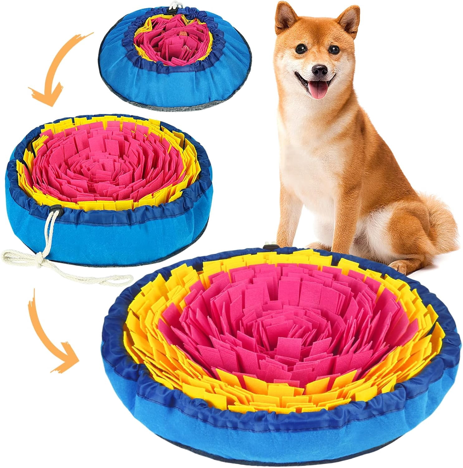 Snuffle Mat for Dogs, Interactive Dog Enrichment Toys for Boredom and Mental Stimulation, Adjustable Sniff Mat for Slow Eating and Keep Busy (Red & Yellow)