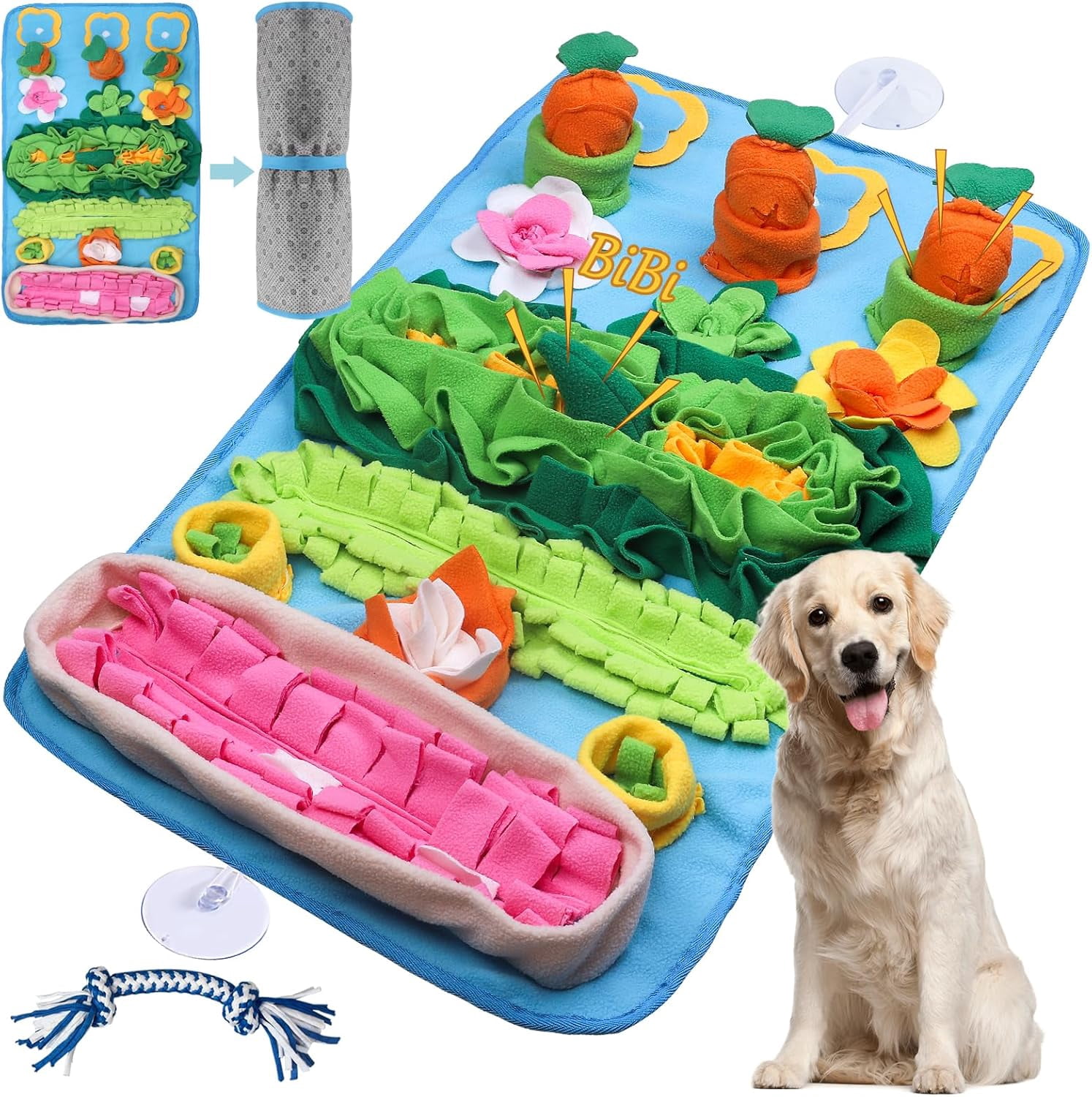 Snuffle Mat for Dogs Large Breed - 32'' X 20'' Washable Durable Sniff Mat for Slow Feeding Training, Enrichment Puzzle Toy for Mental Stimulation & Stress Relief Blue-Pink