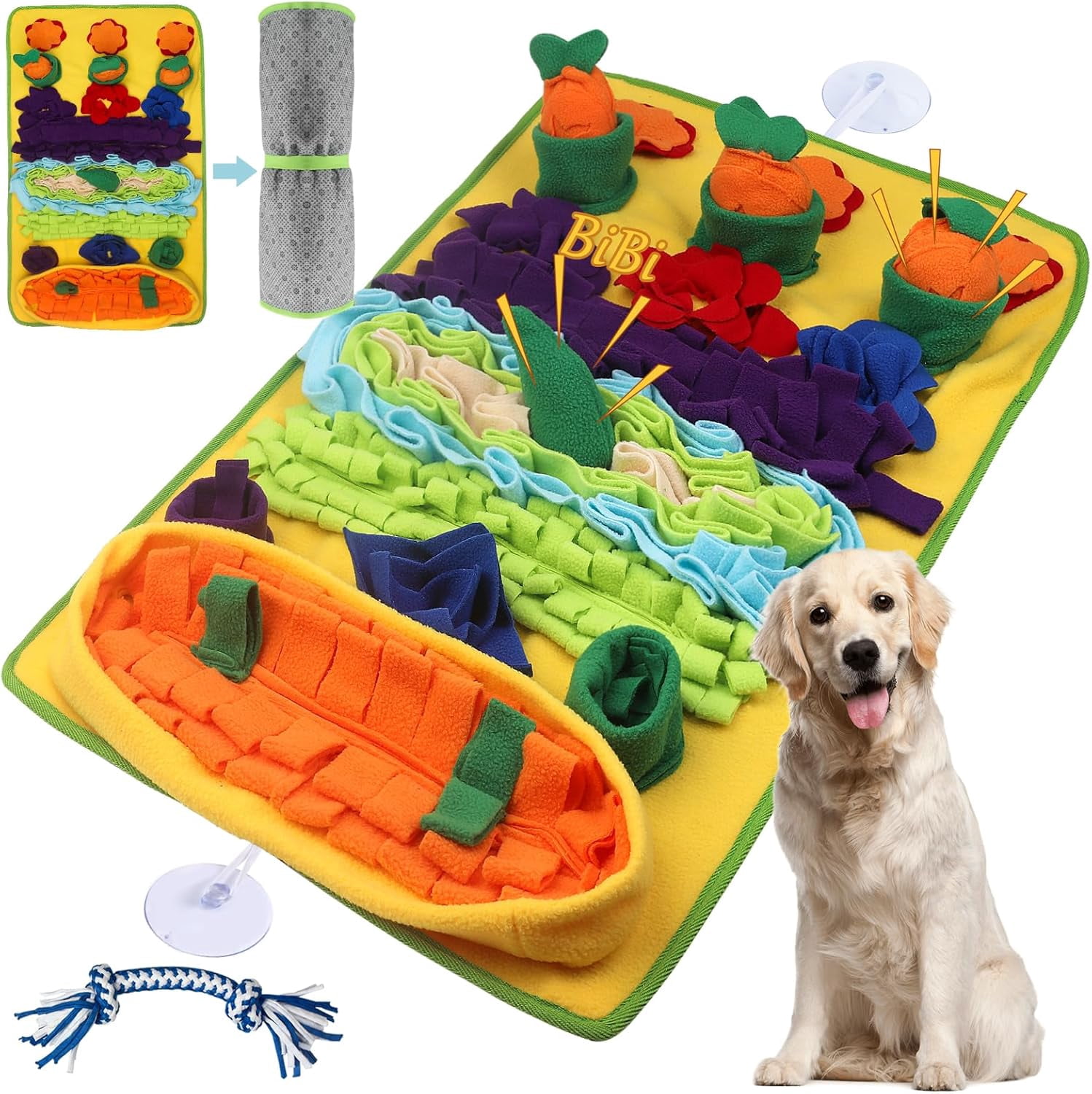 Snuffle Mat for Dogs Large Breed - 32'' X 20'' Washable Durable Sniff Mat for Slow Feeding Training, Enrichment Puzzle Toy for Mental Stimulation & Stress Relief Blue-Yellow