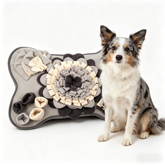 Snuffle Mat for Dogs, Pet Snuffle Mat for Small and Medium Dogs, Interactive Sniff Mat Feeding Mat for Puppies, Slow Feeder Dog Treat Mat for Training and Stress Relief (Bone Shape) (Gray)