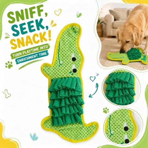 Snuffle Mat, Snuffle Mat for Dogs Small, Alligator Dog Toys, Dog Enrichment Toys Small Dogs, 14X7 Inch Textured Foraging Treat Dispensing Puzzle Snuffle Pad, Bite Resistant