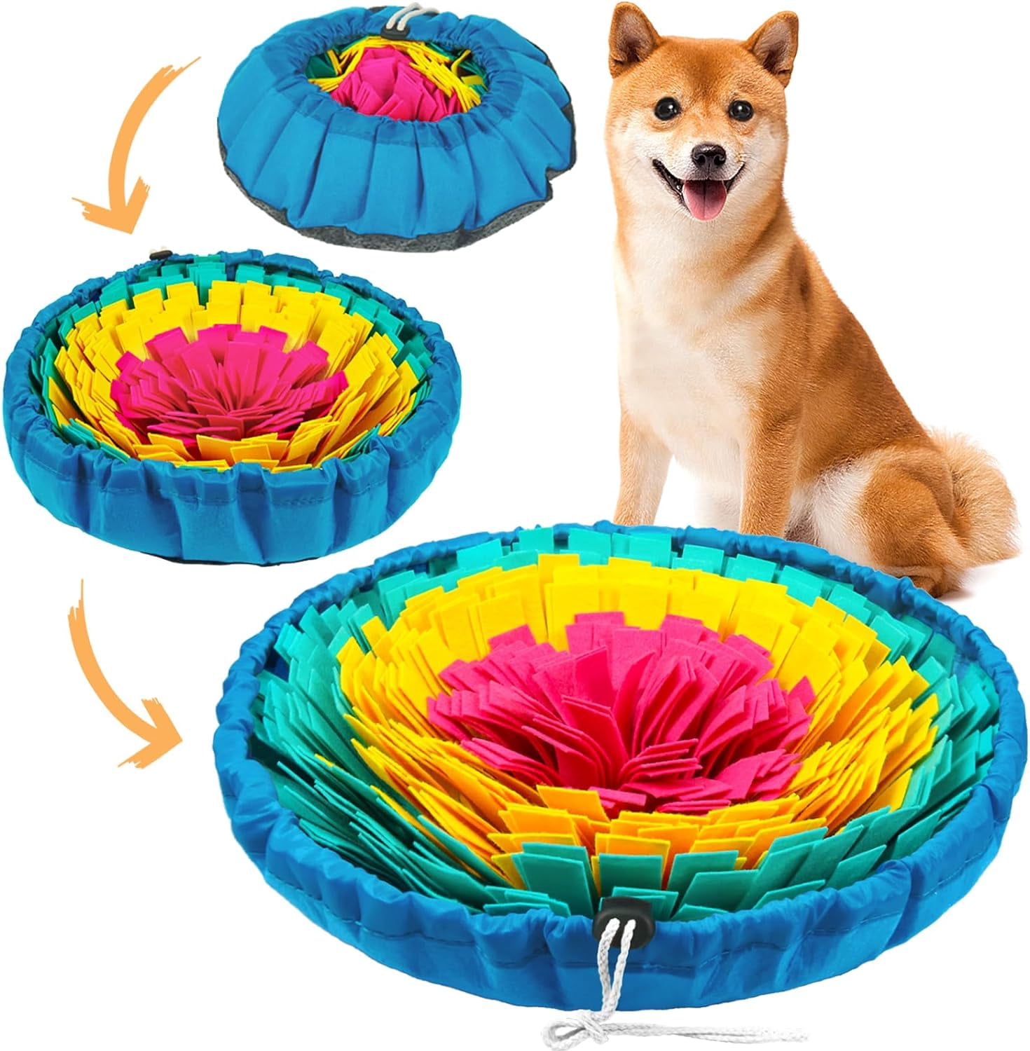 Snuffle Mat for Dogs, Adjustable Dog Puzzle Toys Sniff Mat, Interactive Enrichment Toys for Slow Eating and Mental Stimulation (Red Yellow Blue)
