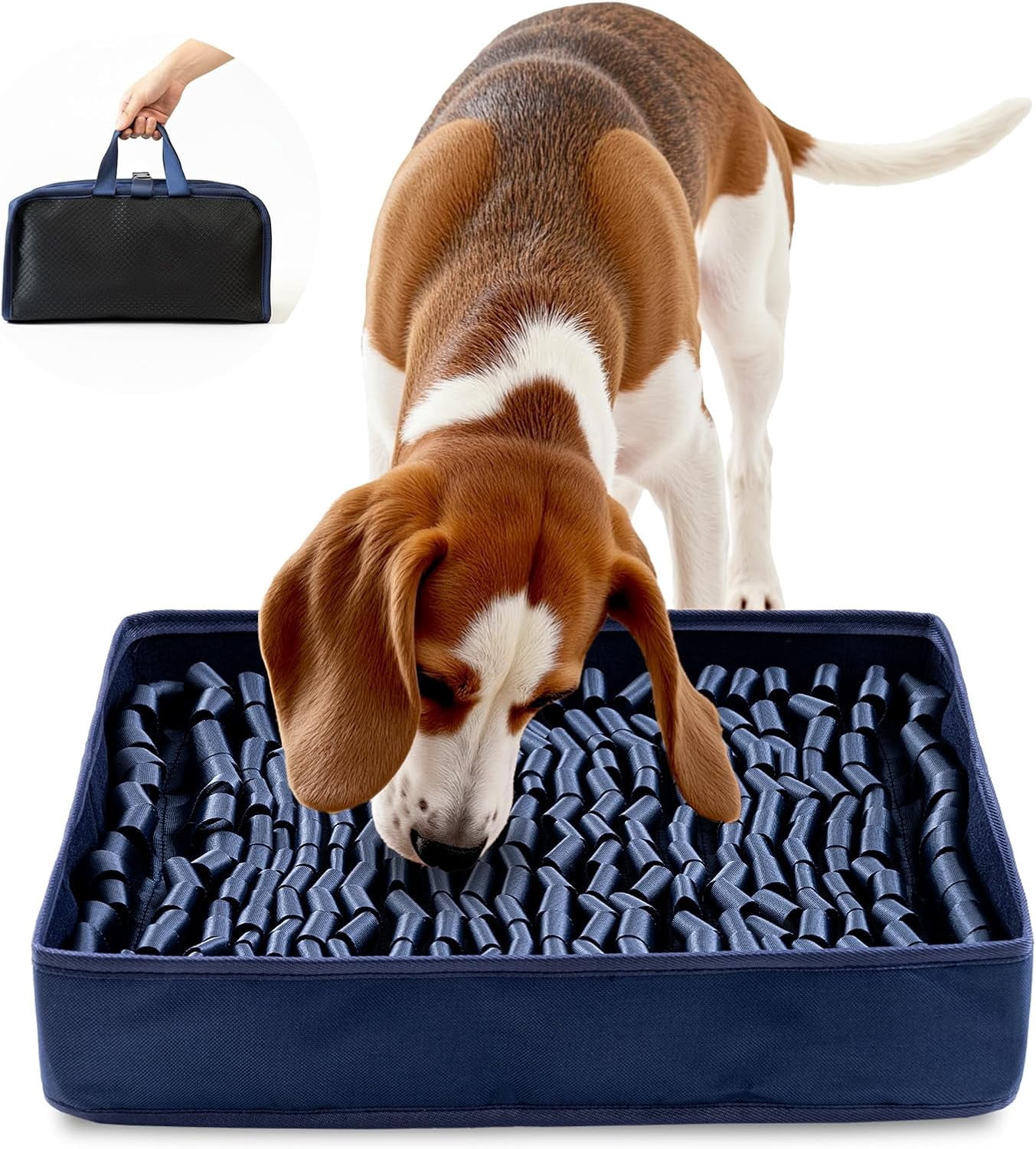 Snuffle Mat for Dogs - Interactive Puzzle Toy with Non-Slip Backing, Portable Sniffing Enrichment Mat, Easy to Store (14"x12", 1 Pack, Navy)