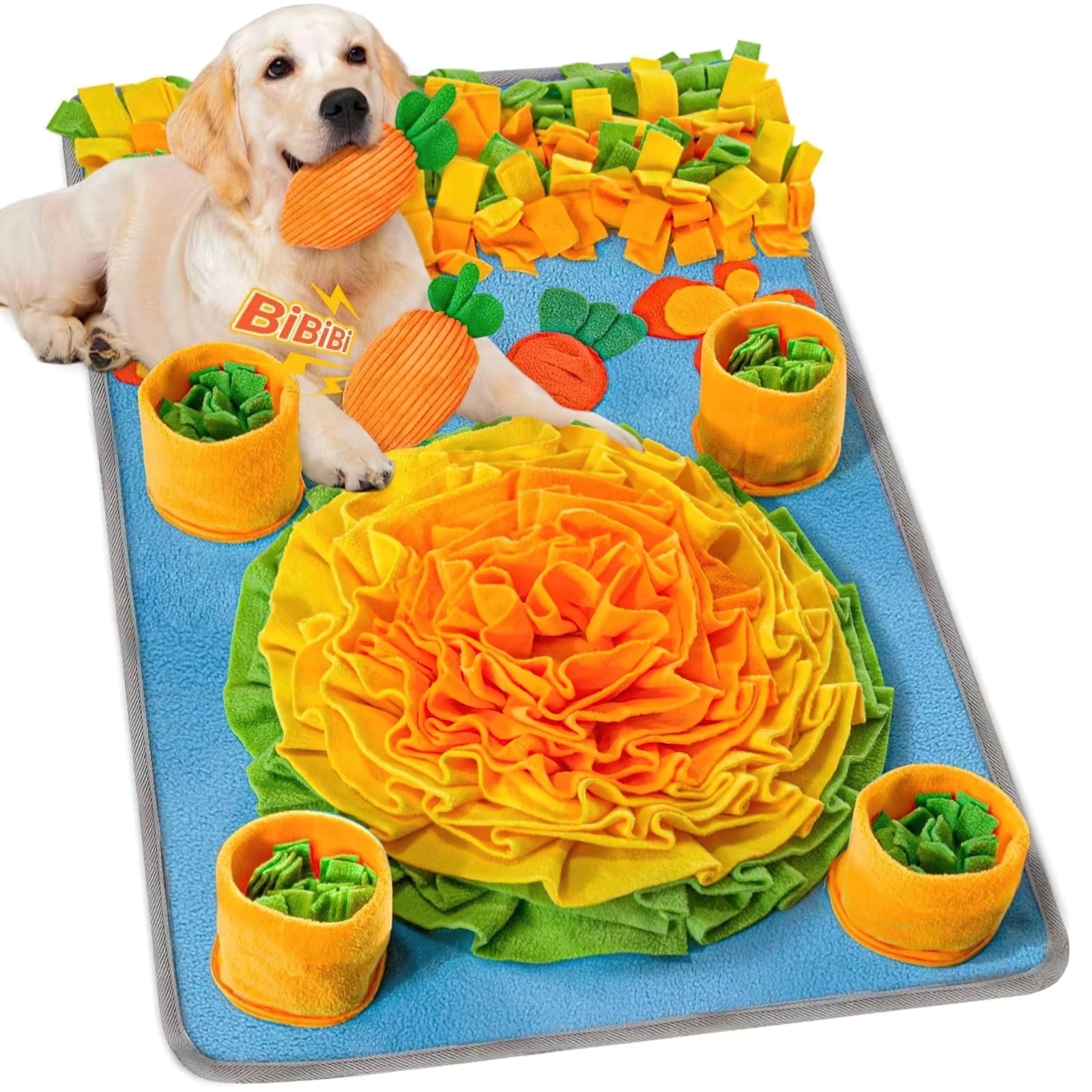 Snuffle Mat for Dogs, Large Breed Sniff Mat, 50 x 80 in Colorful Foraging Mat, Includes 2 Carrot Dog Toys, Ideal for Anxiety Relief and Slow Feeding