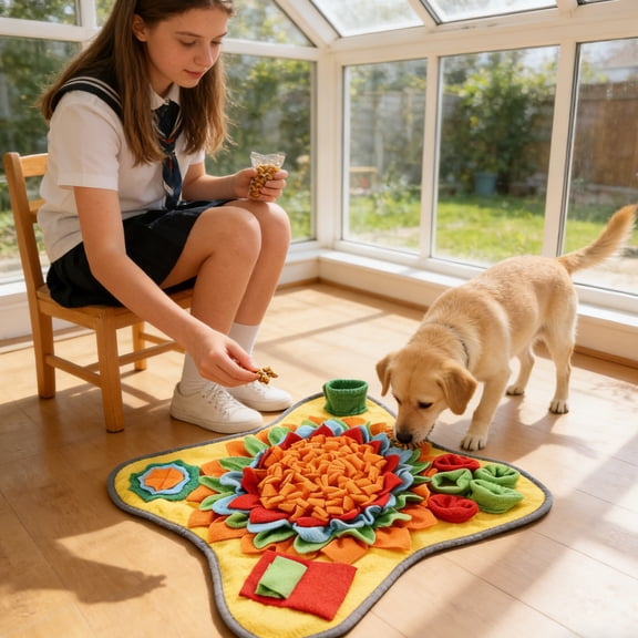 Snuffle Mat for Dogs Small Large Breeds Yellow Fleece Pet Feeding Mat Mental Stimulation Puzzle Interactive Dog Toys for Home Outdoor