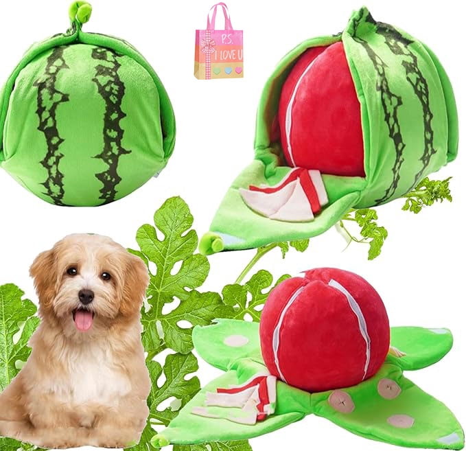 Snuffle & Puzzle Dog Toy with Squeaker and Crinkle - Interactive Watermelon Snuffle Mat Toy for Small to Medium Dogs, Mental Stimulation Enrichment(XX)