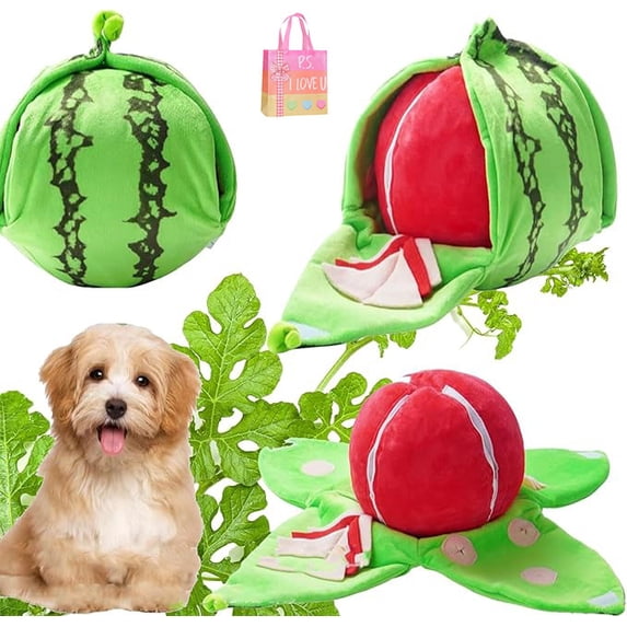 Snuffle & Puzzle Dog Toy with Squeaker and Crinkle - Interactive Watermelon Snuffle Mat Toy for Small to Medium Dogs, Mental Stimulation Enrichment(XX)
