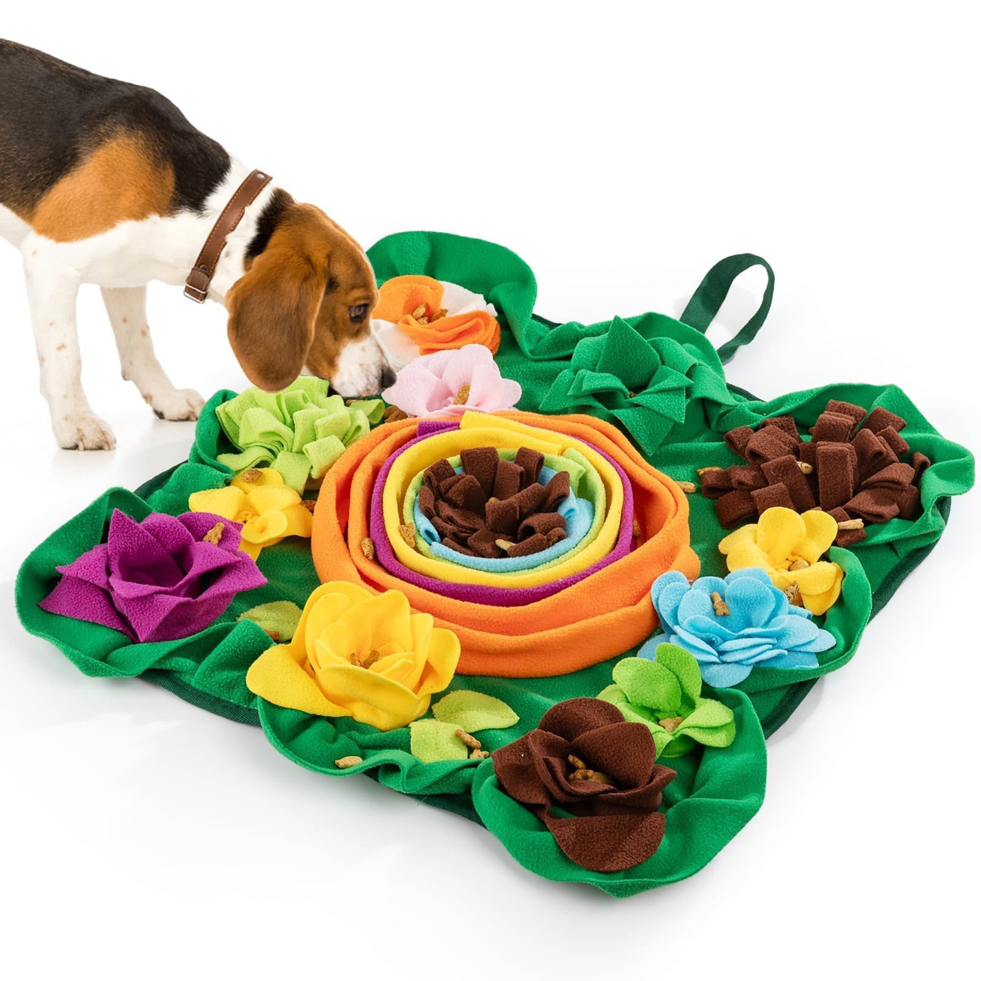 Snuffle mat: Interactive dog puzzle toy & slow feeder treat dispenser. Relieves anxiety, stimulates mentally, promotes healthy eating. Durable, washable, multicolor.