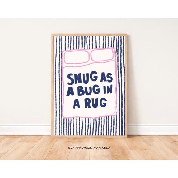 Snug As A Bug Art Print, Retro Mid Century Modern Bedroom Decor