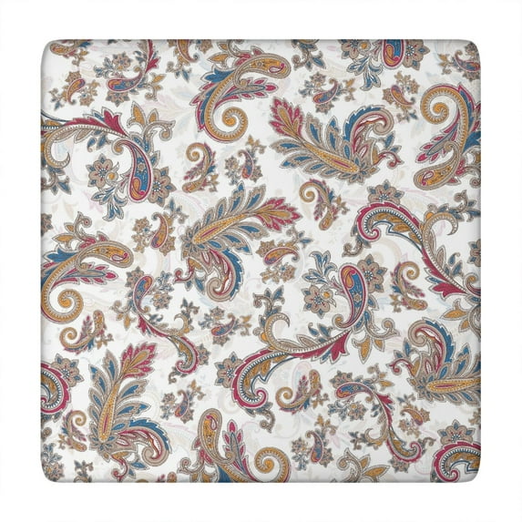 Snug Fit Boho Style Tablecloth, 34x34 Inch Square Floral Cover with Elastic Hem for Kitchen Patio and Dining Table