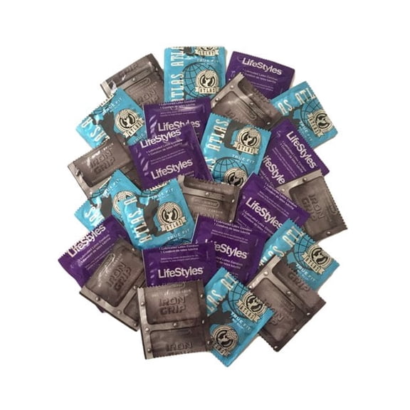 Snug Fit Condom Sampler with Lifestyles, Caution Wear, and Atlas Close Fitting Latex Condoms with Silver Pocket Case, 12 Count