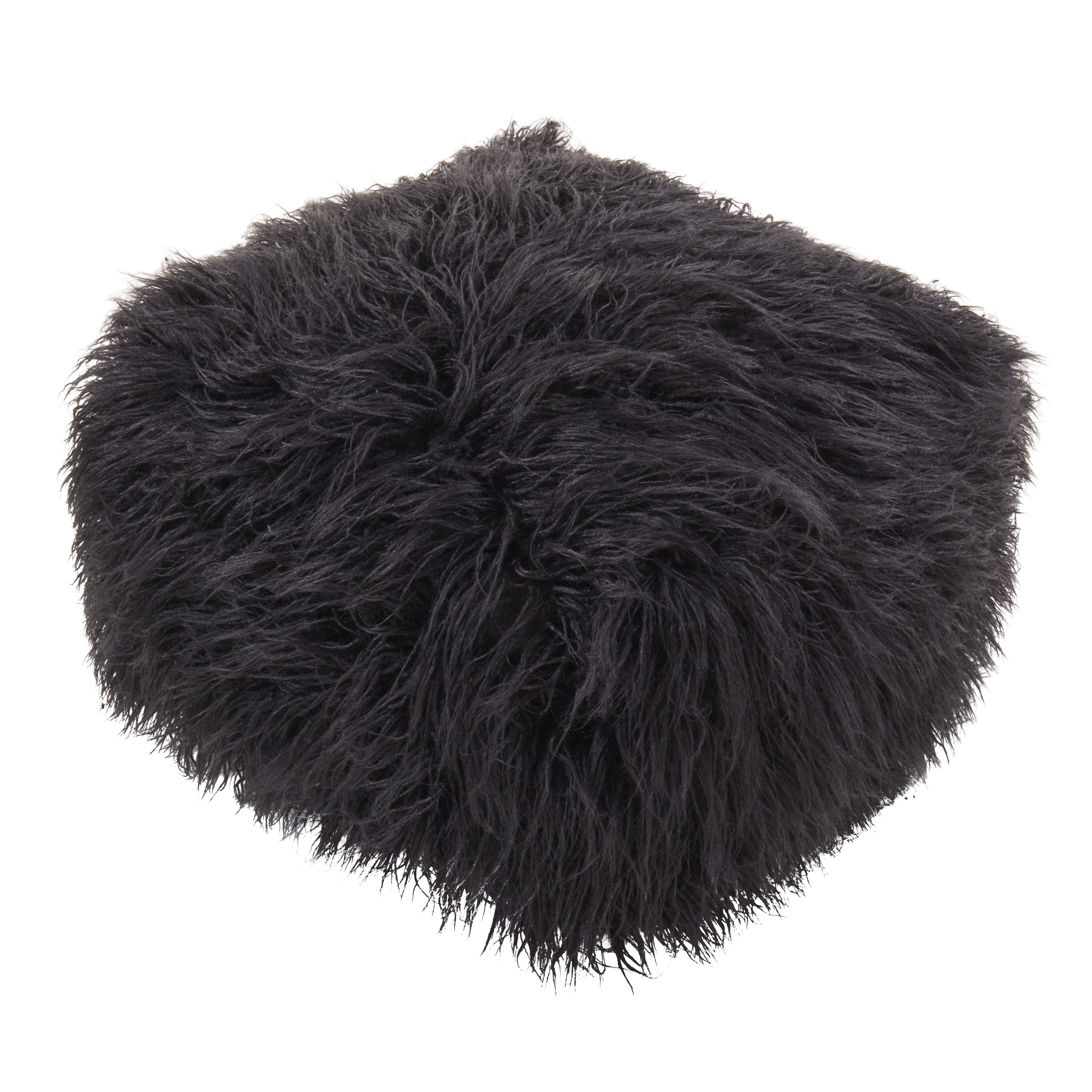 Black Faux Fur 20" Cube Pouf