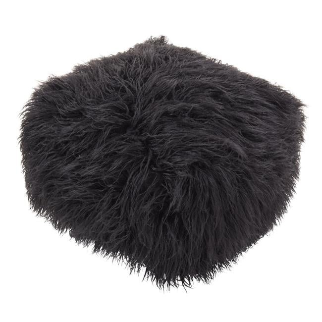 Black Faux Fur 20" Cube Pouf
