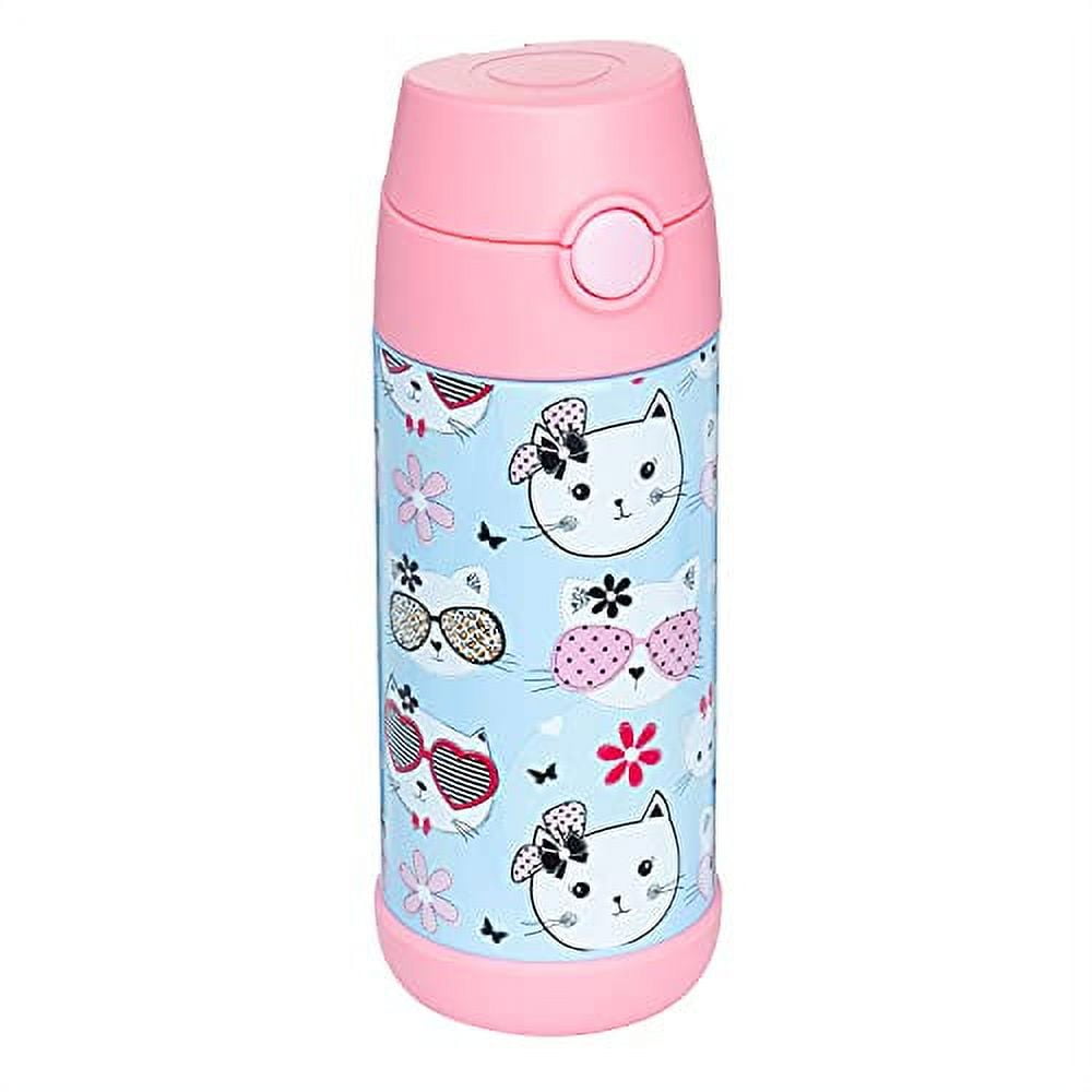Snug Kids Water Bottle - insulated stainless steel thermos with straw  (Girls/Boys) - Robots, 12oz
