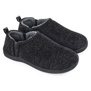 Snug Leaves Men's Fuzzy Wool Felt Memory Foam Slippers Anti-Slip Warm Faux Sherpa House Shoes with Dual Side Elastic Gores