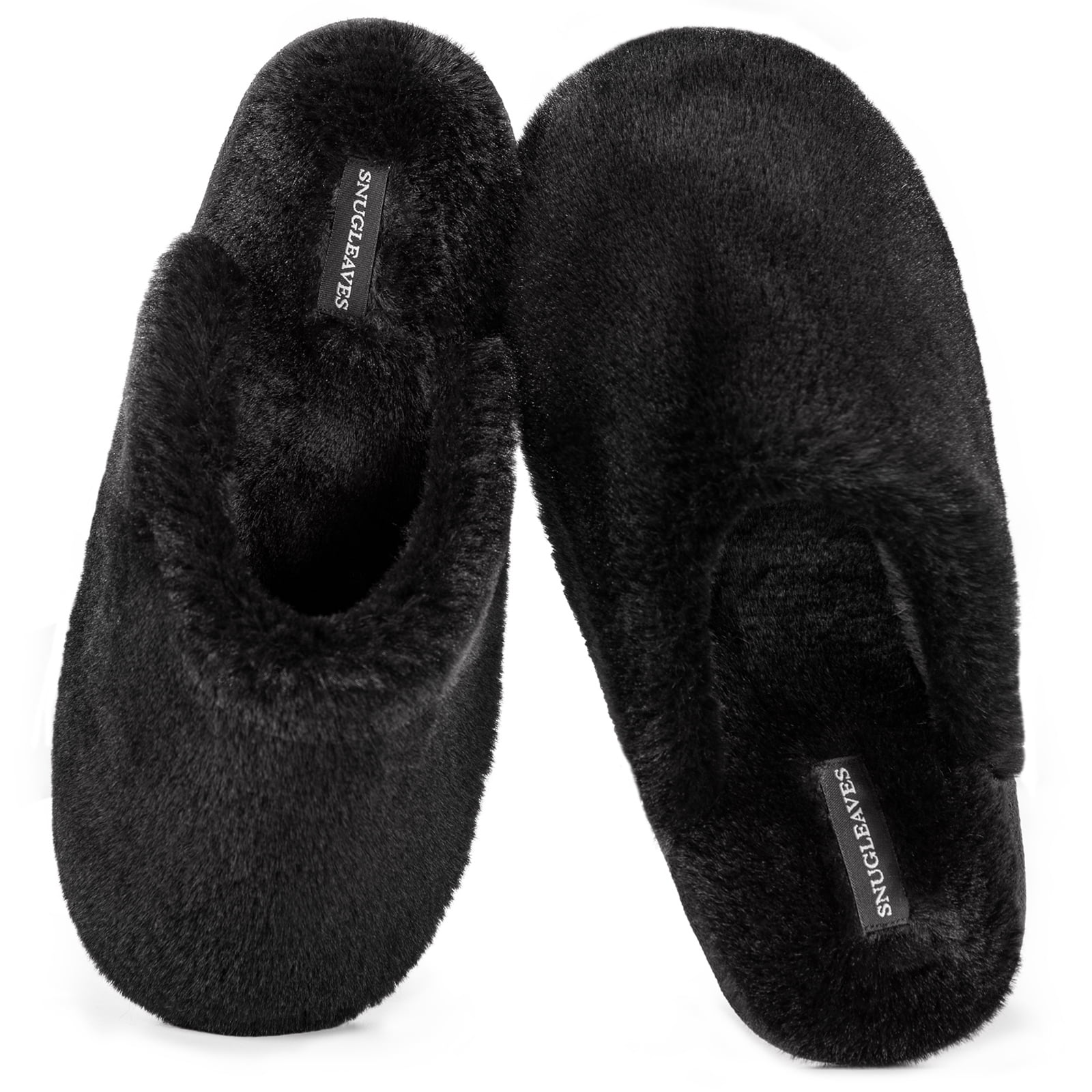  Evshine Women's Fuzzy Memory Foam Closed Back Slippers Knit  Fleece Lined House Shoes for Indoor & Outdoor, Black, 36-37 (Size 5-6.5)
