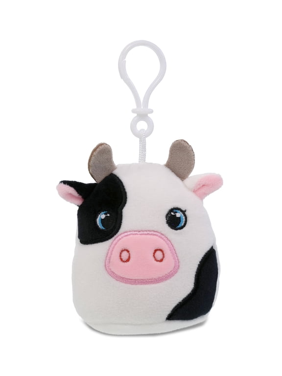 Snug-Mooshies Plush Keychain - Cute Squishie Soft Stuffed Animal Keychain, Cow Stuffed Key Chain Animal for Backpack, Purse, Handbag, Squishable Keychain Plush for Kids and Adults 4 Inch - Cow