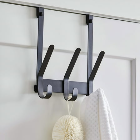 Better Homes & Gardens SnugFit Over-the-Door Hook Rack – 3 Double Hooks, Matte Black Steel