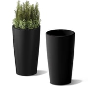 SnugNiture 22-Inch Modern Outdoor Planters, Set of 2, Large Matte Frosted Design for Indoor & Outdoor Use, Weather-Resistant, Black