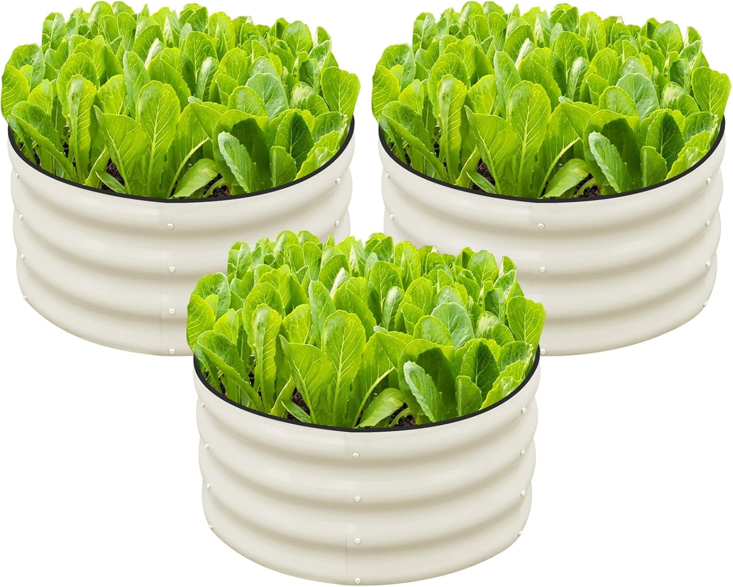 3 Pcs 2x2x1ft Round Galvanized Raised Garden Bed Kit Outdoor, Metal Planter Box for Planting Plants Vegetables, Brown