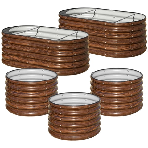 SnugNiture 5-Pack 2x2x1.5 ft & 4x2x1.5 ft Galvanized Steel Raised Garden Bed, Outdoor Metal Planter Box for Vegetables and Flowers,Brown