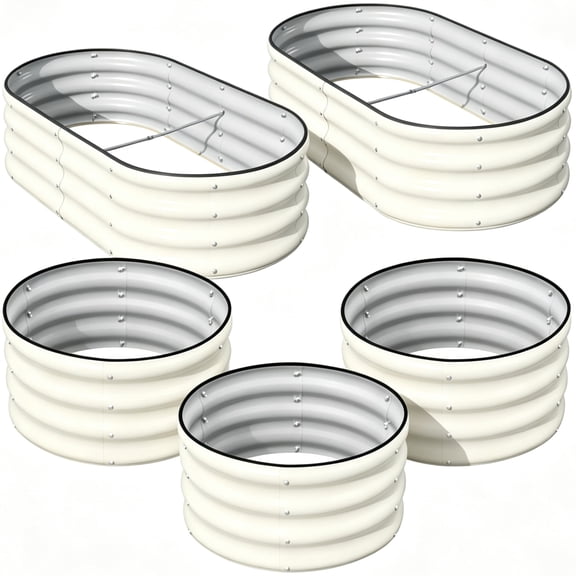 SnugNiture 5-Pack 2x2x1 ft & 4x2x1 ft Galvanized Steel Raised Garden Bed, Outdoor Metal Planter Box for Vegetables and Flowers,White