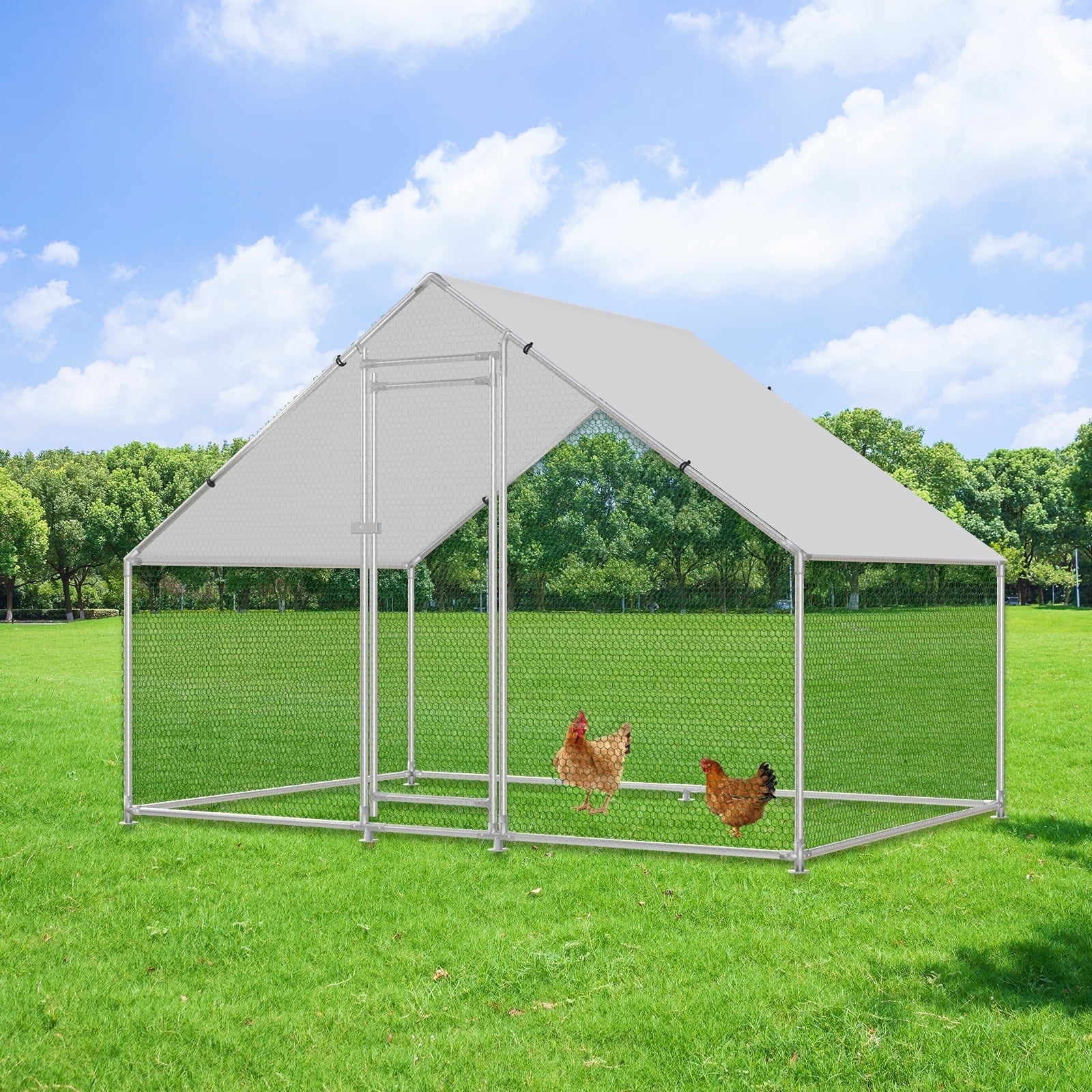 Chicken Run Rabbits SnugNiture 6.5' Extra Large Walk-In Metal Chicken Coop with Spire ...