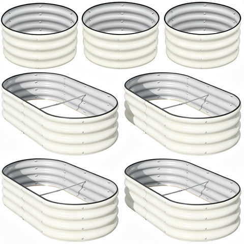 SnugNiture 7-Pack 2x2x1 ft & 4x2x1 ft Galvanized Steel Raised Garden Bed, Outdoor Metal Planter Box for Vegetables and Flowers,White