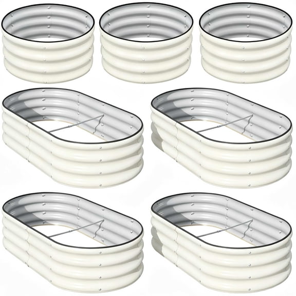 SnugNiture 7-Pack 2x2x1 ft & 4x2x1 ft Galvanized Steel Raised Garden Bed, Outdoor Metal Planter Box for Vegetables and Flowers,White