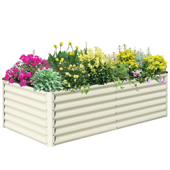 SnugNiture 8x4x2FT White Galvanized Raised Garden Bed, Large Outdoor Metal Planter Box Kit for Vegetables and Flowers