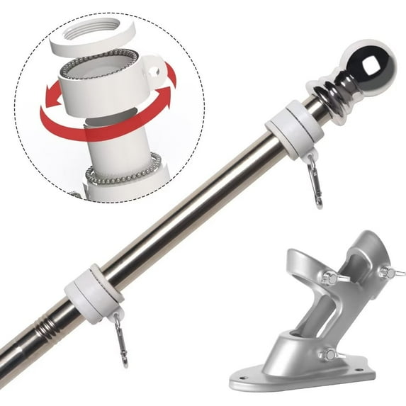 SnugNiture Flag Pole Kit 6FT with Bracket,Stainless Steel with Two No-Tangle Ball Rings(Silver)