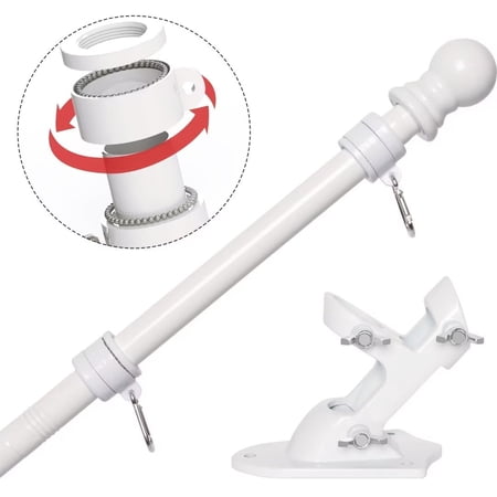 SnugNiture Flag Pole Kit 6FT with Bracket, Stainless Steel with Two No-Tangle Ball Rings(White)