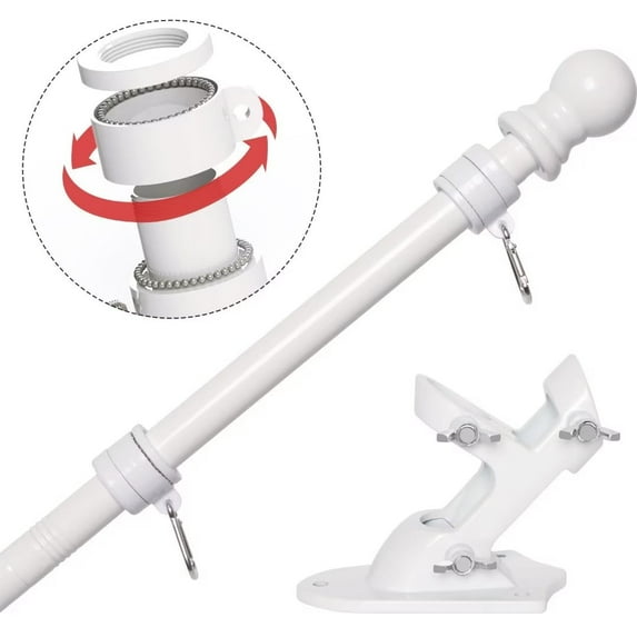 SnugNiture Flag Pole Kit 6FT with Bracket, Stainless Steel with Two No-Tangle Ball Rings(White)