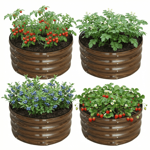 SnugNiture Galvanized Raised Garden Bed, 4Pcs 2x2x1ft Outdoor Raised Beds Kit for Vegetables and Flowers, Brown