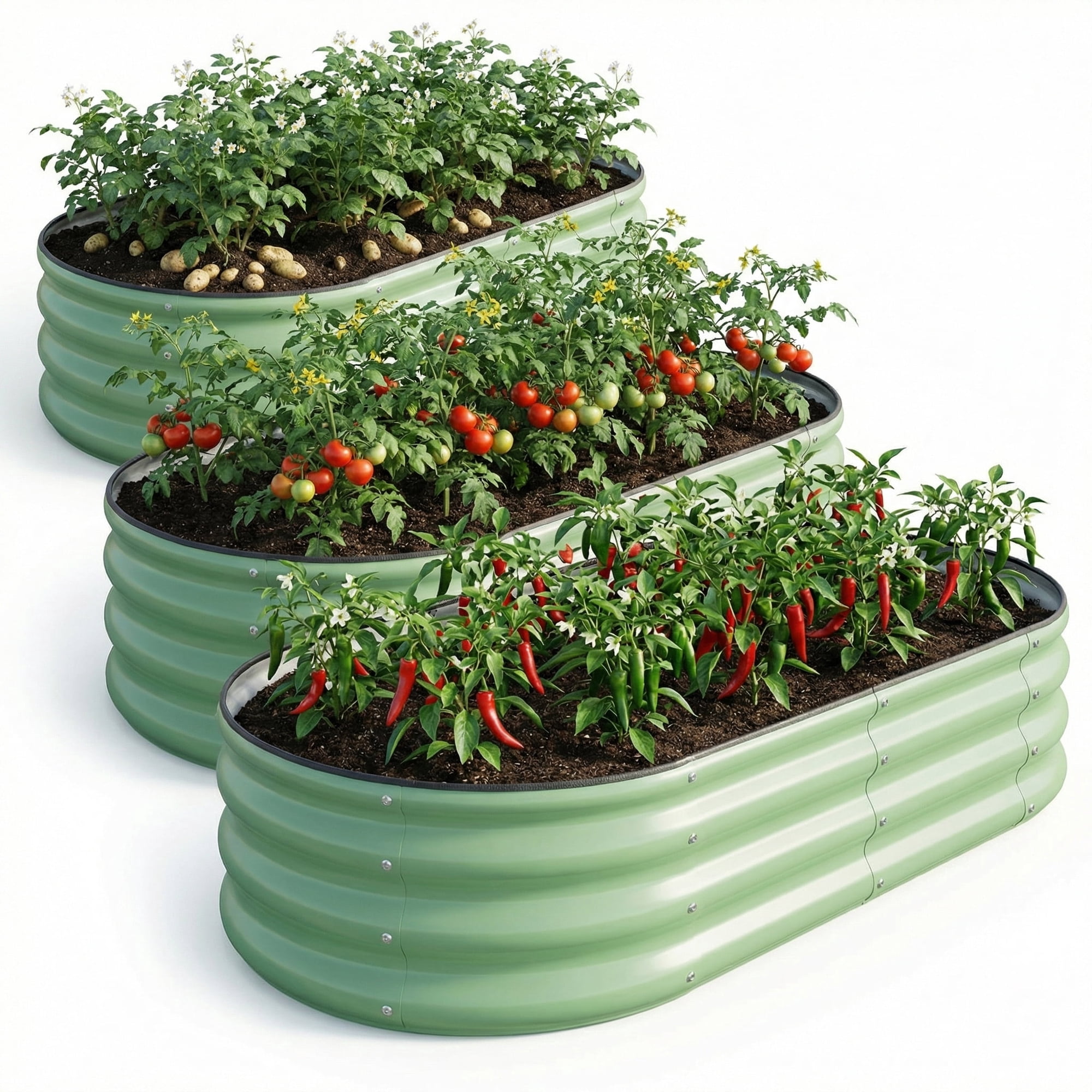 SnugNiture Raised Garden Bed, 3Pcs 4x2x1ft Galvanized Metal Planter Box, Green