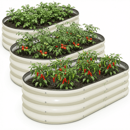 SnugNiture Raised Garden Bed, 3Pcs 4x2x1ft Galvanized Metal Planter Box, White