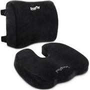 SnugPad Memory Foam Lumbar Pillow and Seat Cushion Combo, Ergonomic, Lower Back and Coccyx Support, Premium Washable Velvet Covers with Non-Slip Bottom, Ideal for Office Chairs and Car Seats Black