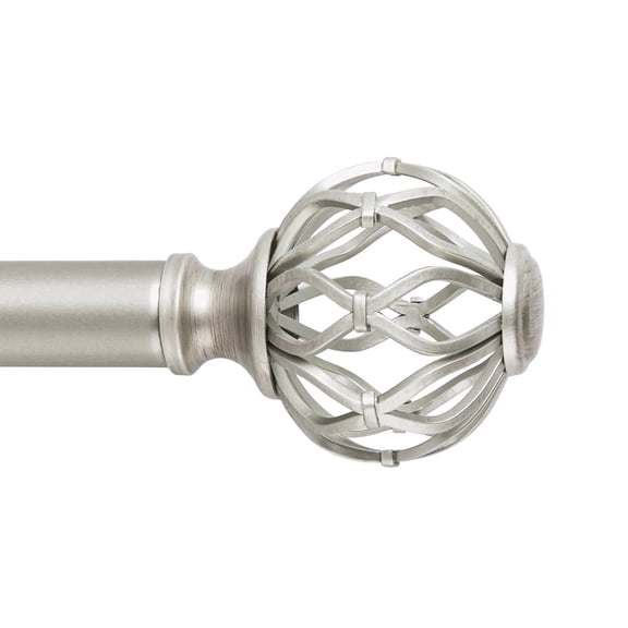 Open Box SnugSet 1" Nickel Aiden Cage Adjustable Single Curtain Rod, 72"-144"