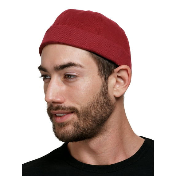 SnugZero - Brimless Adjustable Docker Hat Beanie | Retro Cotton No Visor Cap Men and Women, Red